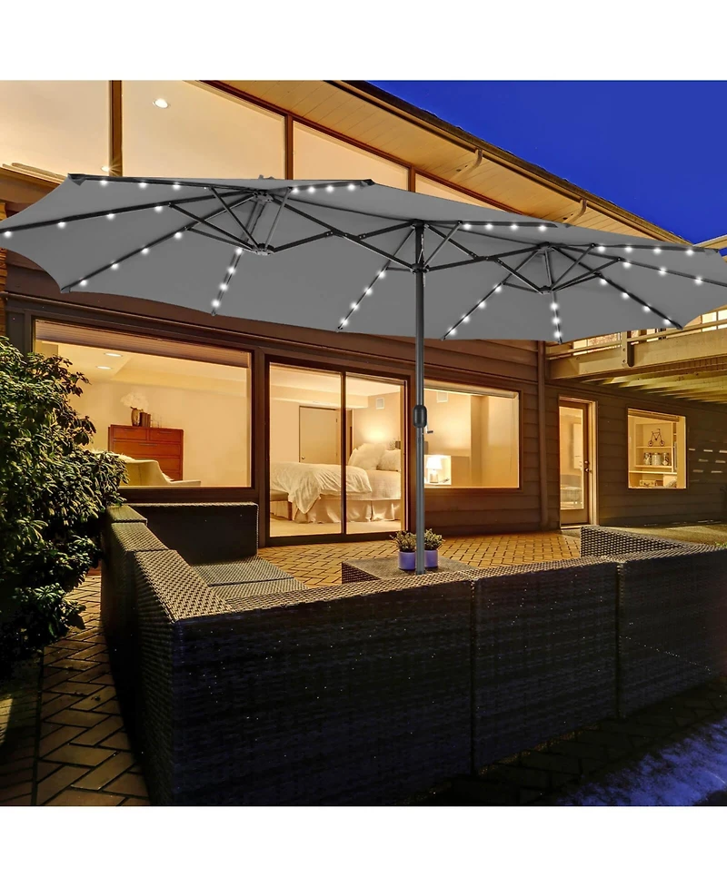 Costway 15 Twin Patio Double-Sided Umbrella 48 Solar Led Lights Crank Outdoor