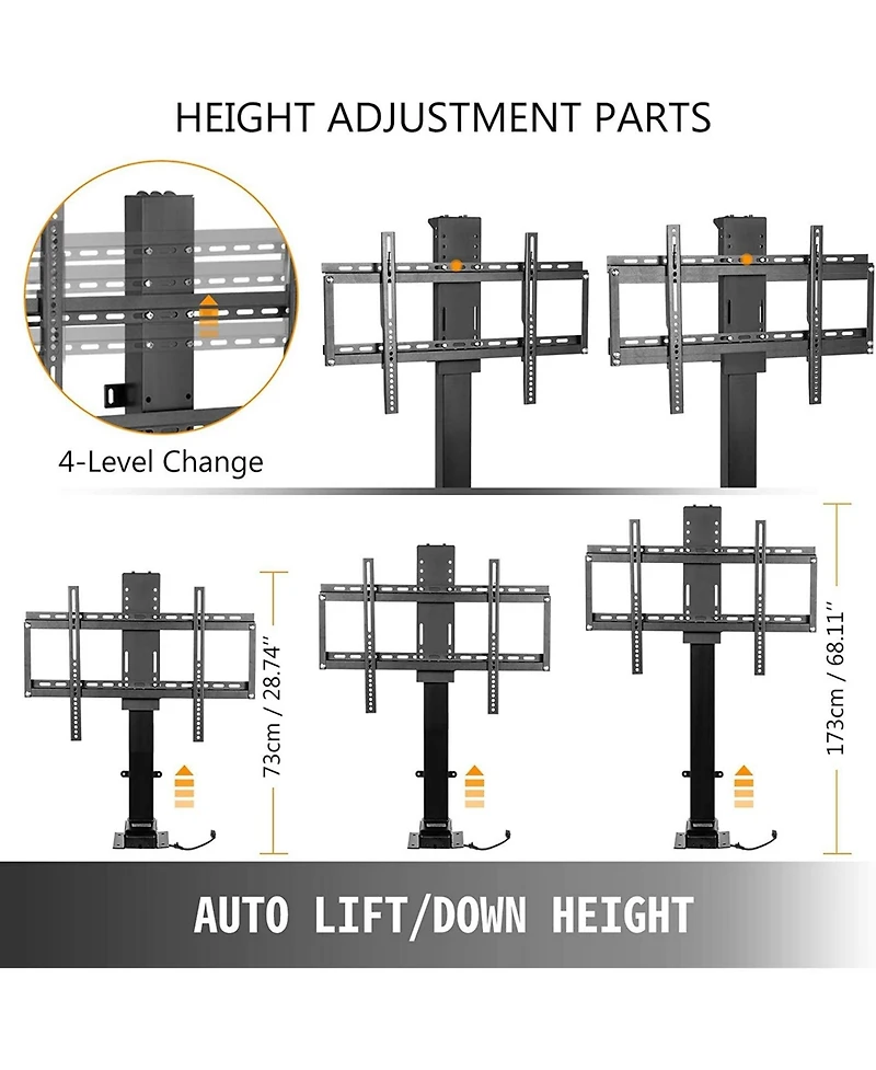 Sugift Motorized Tv Lift with Swivel Adjustable Height 28.74-68.11 in for 32-70 in TVs 154 Lbs Capacity