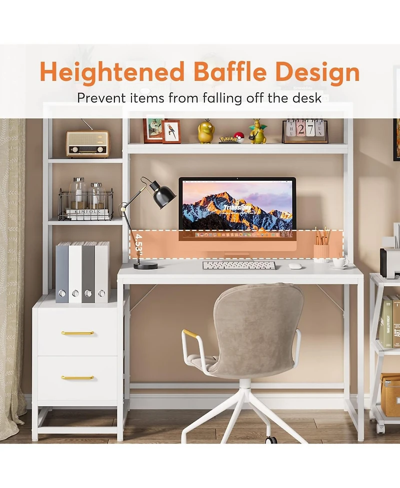 Tribesigns 55" Computer Desk with 2 Drawers and Hutch, White