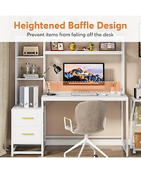 Tribesigns 55" Computer Desk with 2 Drawers and Hutch, White