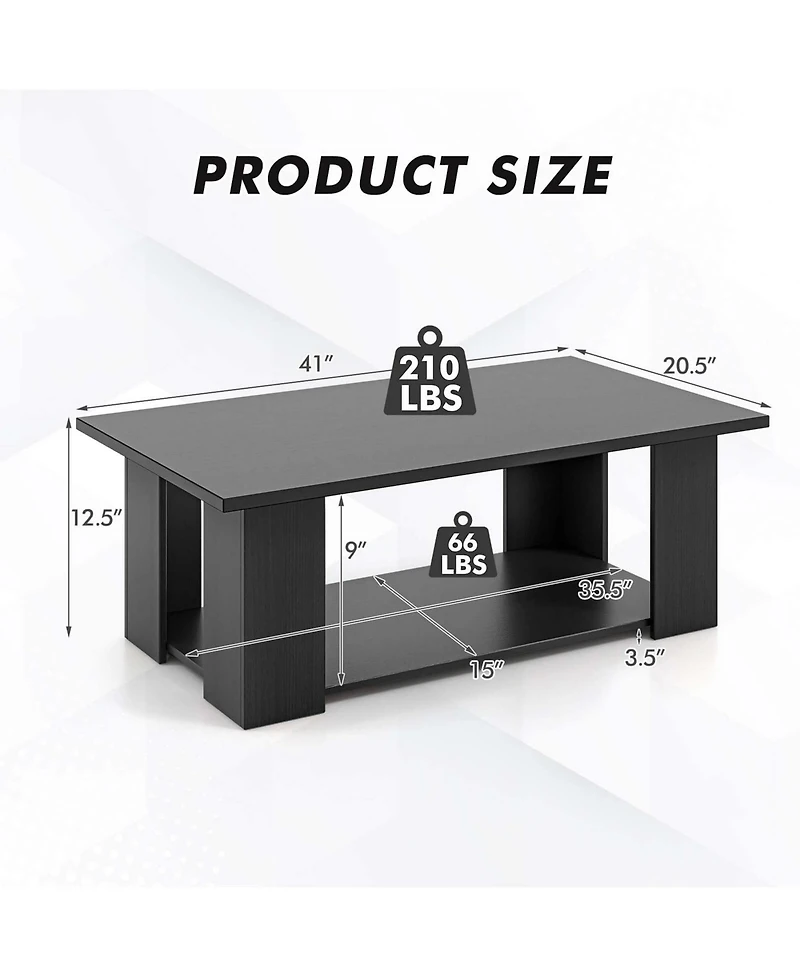 Costway Coffee Table 2-Tier Modern Center Cocktail with Storage Shelf for Living Room