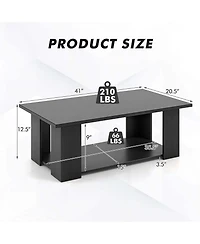 Costway Coffee Table 2-Tier Modern Center Cocktail with Storage Shelf for Living Room