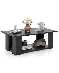 Costway Coffee Table 2-Tier Modern Center Cocktail with Storage Shelf for Living Room