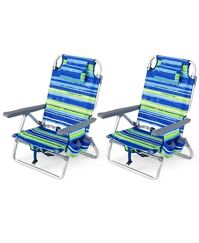 Gouun Set of 2 Portable Folding Backpack Beach Recliner Chairs with 5-Position Back