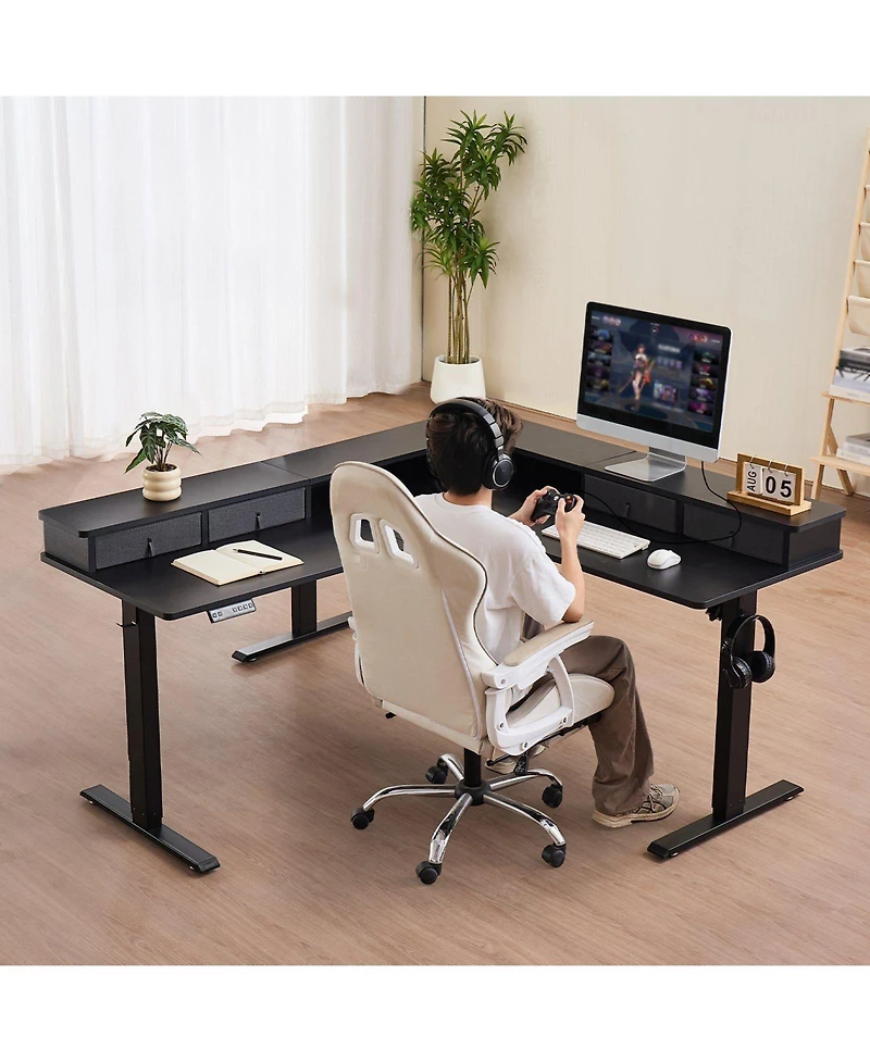 Slickblue L Corner Gaming Desk with Storage and Led Lighting