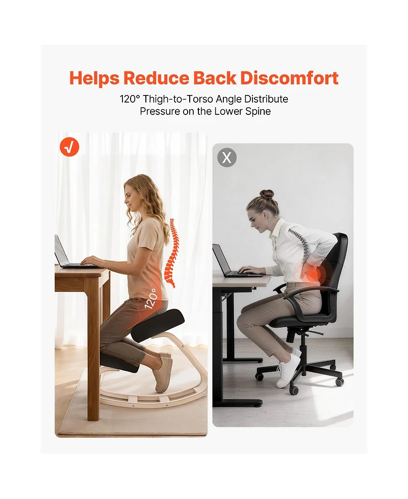 Sugift Ergonomic Wooden Kneeling Chair with Thick Foam Cushions Adjustable Height for Home Office