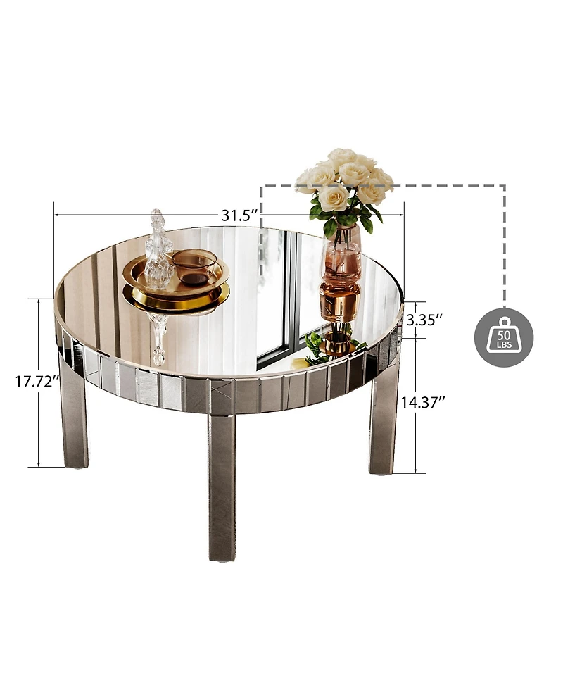 Flynama 31.5 Inch Round Fluted Mirror Coffee Table