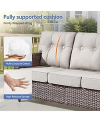 Pocassy 5 Pieces Patio Furniture Set, Outdoor Wicker Sofa with Rattan Chairs, Coffee Table, 5" Thick Cushions