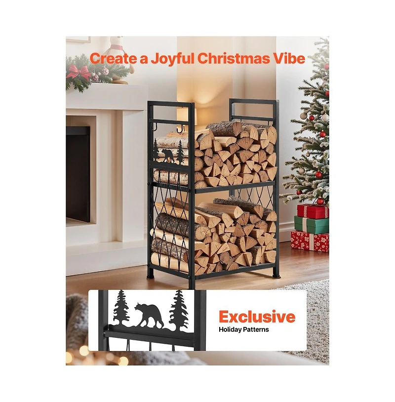 Slickblue 1.3ft Indoor Firewood Rack with Tools 400lb Capacity Log Storage Holder