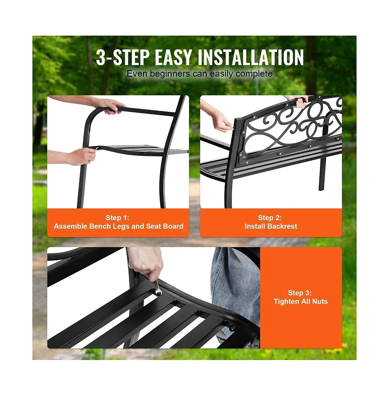 Slickblue 50in Outdoor Metal Bench with Armrests for Garden Yard and Park