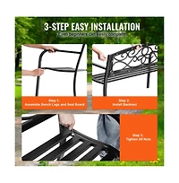 Slickblue 50in Outdoor Metal Bench with Armrests for Garden Yard and Park