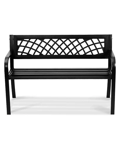 Slickblue 46in Outdoor Metal Bench with Armrests for Garden Yard and Park