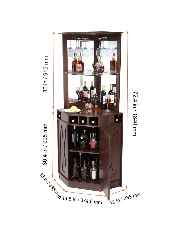 Sugift Corner Industrial Bar Cabinet Wine Table Sideboard Buffet Cabinet with Glass Holder for Home Bar