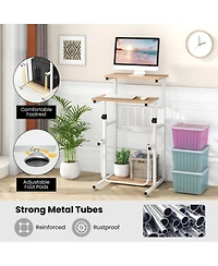 Gouun Compact Sit Stand Desk with Height Adjustable Top and Footrest for Small Spaces