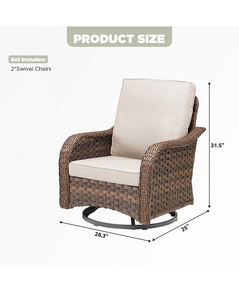 Pocassy 2 Pieces Outdoor Swivel Rocker Chair Set of 2, 360 Degree Rattan Wicker Chairs Patio Bistro