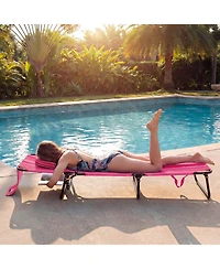 Costway Beach Chaise Lounge Chair with 4-Position Adjustable Backrest and Face Hole Pillows
