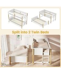 Sugift Twin Over Twin Wood Bunk Bed with Ladder Convertible to 2 Twin Beds for Toddlers