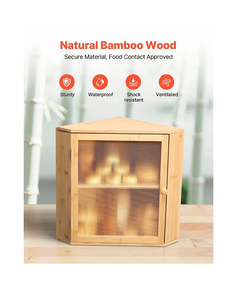 Sugift Double Layer Bamboo Corner Bread Box 12.6x12.6x16.73in with Adjustable Shelf and Acrylic Door