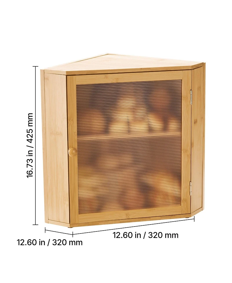 Sugift Double Layer Bamboo Corner Bread Box 12.6x12.6x16.73in with Adjustable Shelf and Acrylic Door