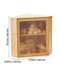 Sugift Double Layer Bamboo Corner Bread Box 12.6x12.6x16.73in with Adjustable Shelf and Acrylic Door