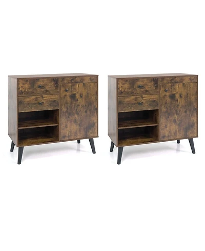 Sugift 31-Inch Buffet Cabinet Set of 2 with 2 Drawers and Open Compartments