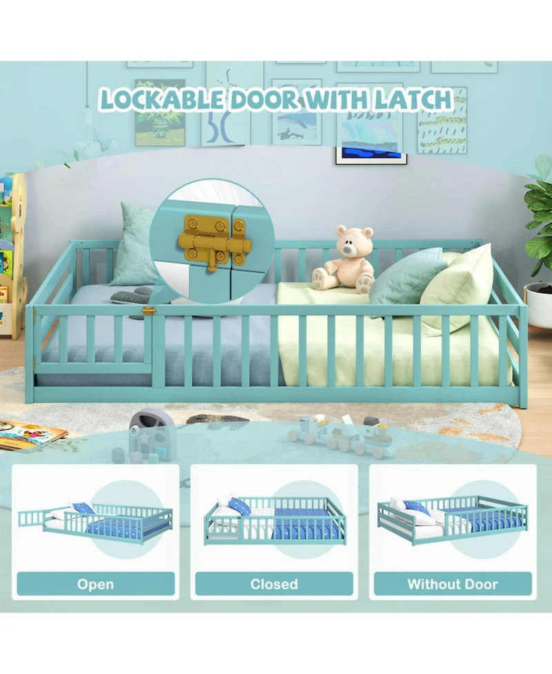 Sugift Full Size Montessori Floor Bed with Full-Length Safety Guardrails