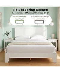 Sugift Queen Size Modern Wood Platform Bed with Panel Headboard