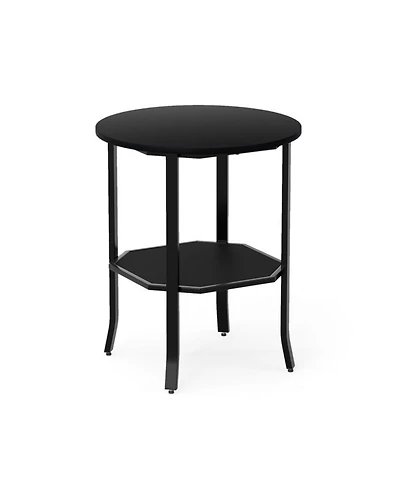 Sugift Round 2-Tier Side End Table with Open Storage Shelf and Steel Frame