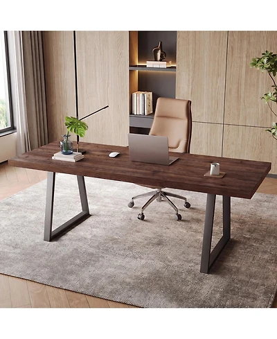 Tribesigns 63" Industrial Executive Desk, Solid Wood, Metal Legs