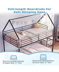 Sugift Twin Over Twin Metal Bunk Bed with Roof and Ladder