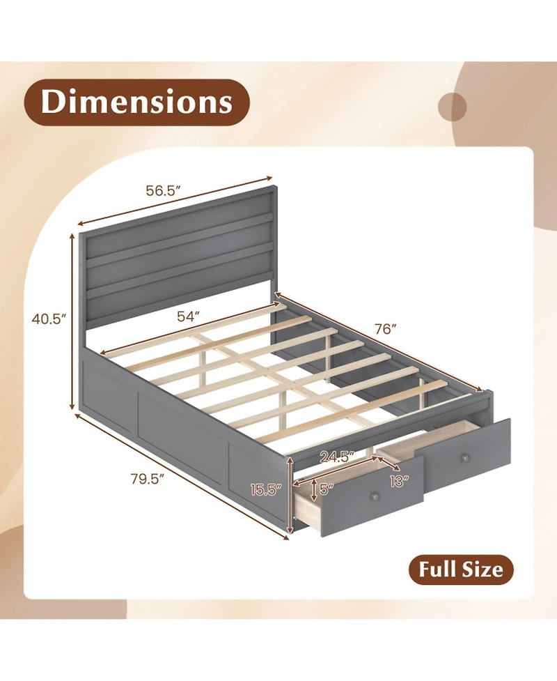 Sugift Full Size Wooden Platform Bed Frame with 2 Storage Drawers
