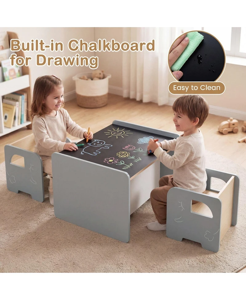 Sugift 3-Piece Kids Activity Table and Chair Set with Chalkboard Tabletop
