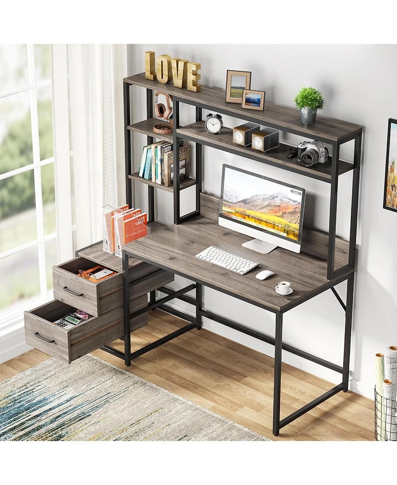 Tribesigns 55" Computer Desk with 2 Drawers and Hutch