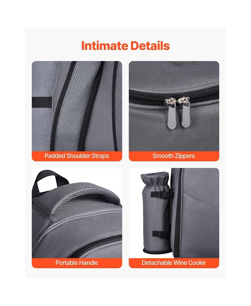 Sugift 2 Person Picnic Backpack with Insulated Cooler Detachable Bottle Holder Blanket Plates and Cutlery