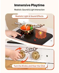 Sugift Wooden Play Kitchen Set with Lights and Sounds, Ages 3-8