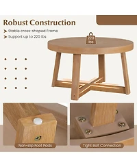 Gouun Round Farmhouse Accent Coffee Table with Reinforced X-Base