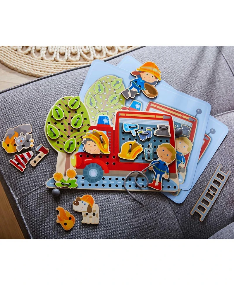 Haba Fire Engine Rescue Threading Fine Motor Skills 38-Piece Activity, Ages 3+
