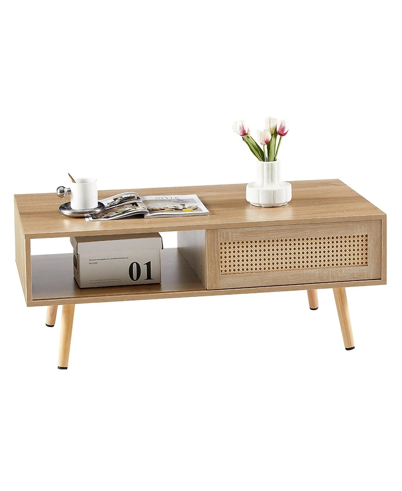 Flynama 41.34" Rattan Rectangular Coffee Table with Sliding Door