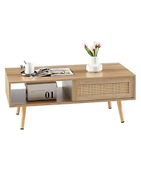 Flynama 41.34" Rattan Rectangular Coffee Table with Sliding Door