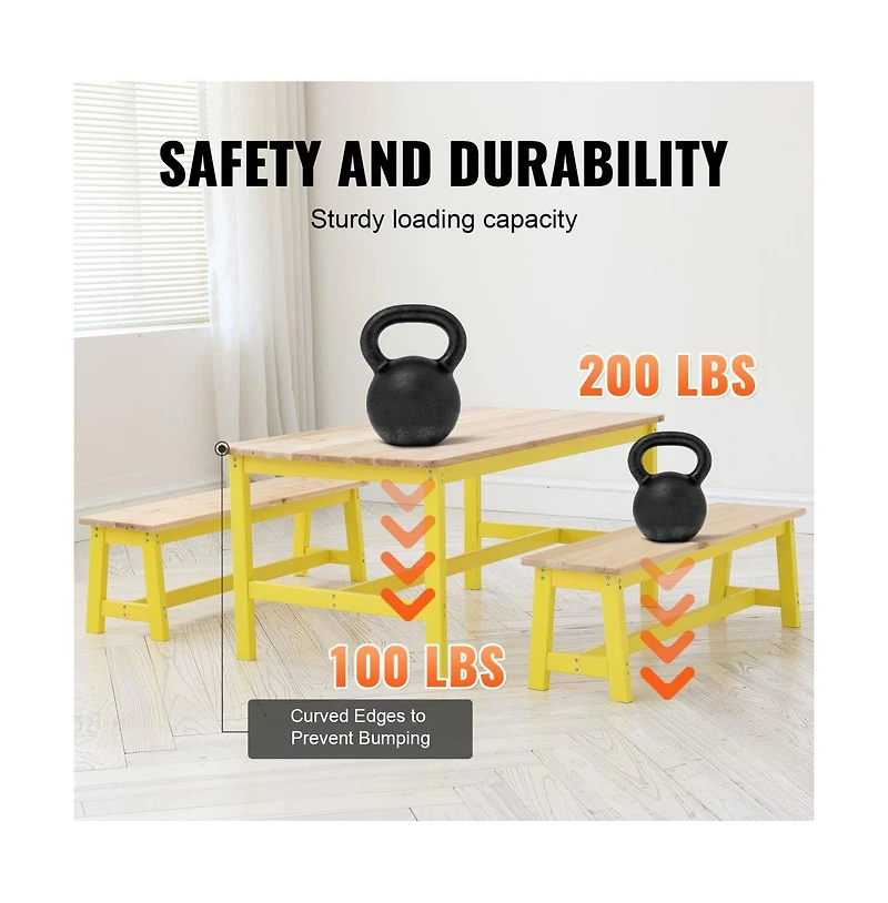 Slickblue Kids Activity Table with 2 Benches, Wooden Study and Craft Table for Toddlers and Children