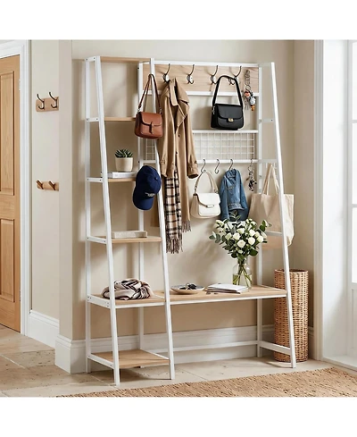 gaomon 4-in-1 Industrial Hall Tree with Shoe Storage and Bench, Entryway Coat Rack with 8 Removable Hooks, Rustic Wood and Metal Frame for Mudroom