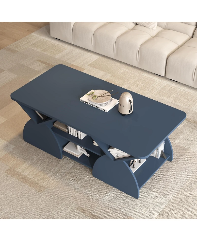 Flynama 47.24 Inch Rectangular Storage Coffee Table with Rounded Corners