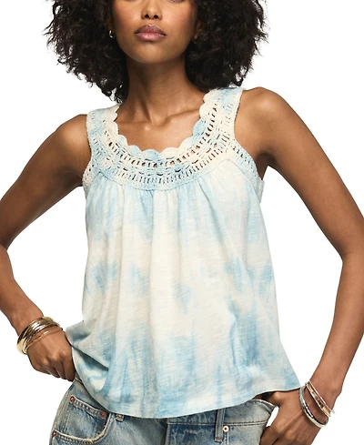 Lucky Brand Women's Tie-Dye Crochet Scoop Neck Tank