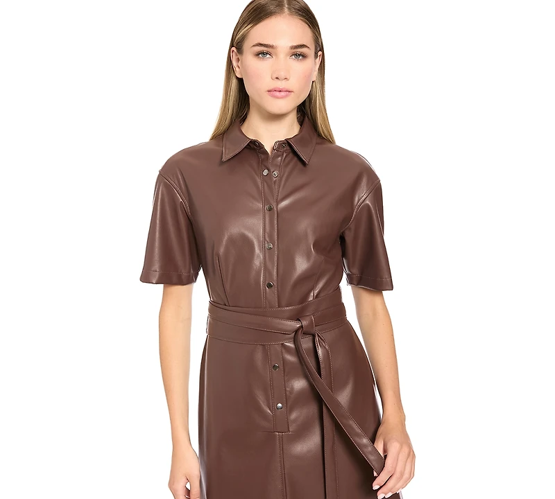 Luxely Women's Faux Leather Short-Sleeve Midi Dress