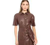 Luxely Women's Faux Leather Short-Sleeve Midi Dress