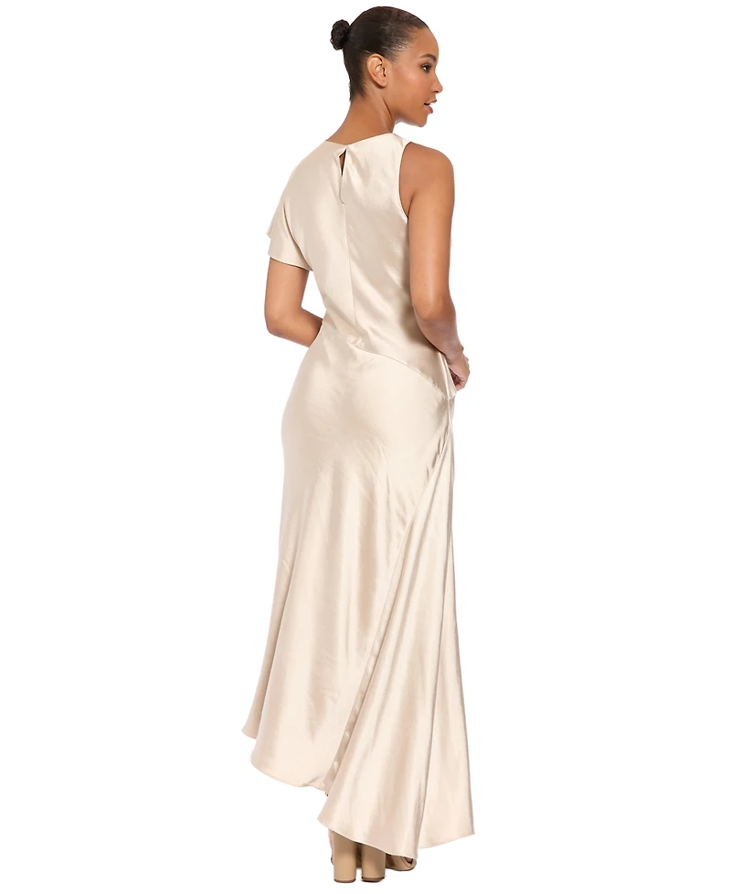 Luxely Women's Satin Asymmetrical Short-Sleeve Dress