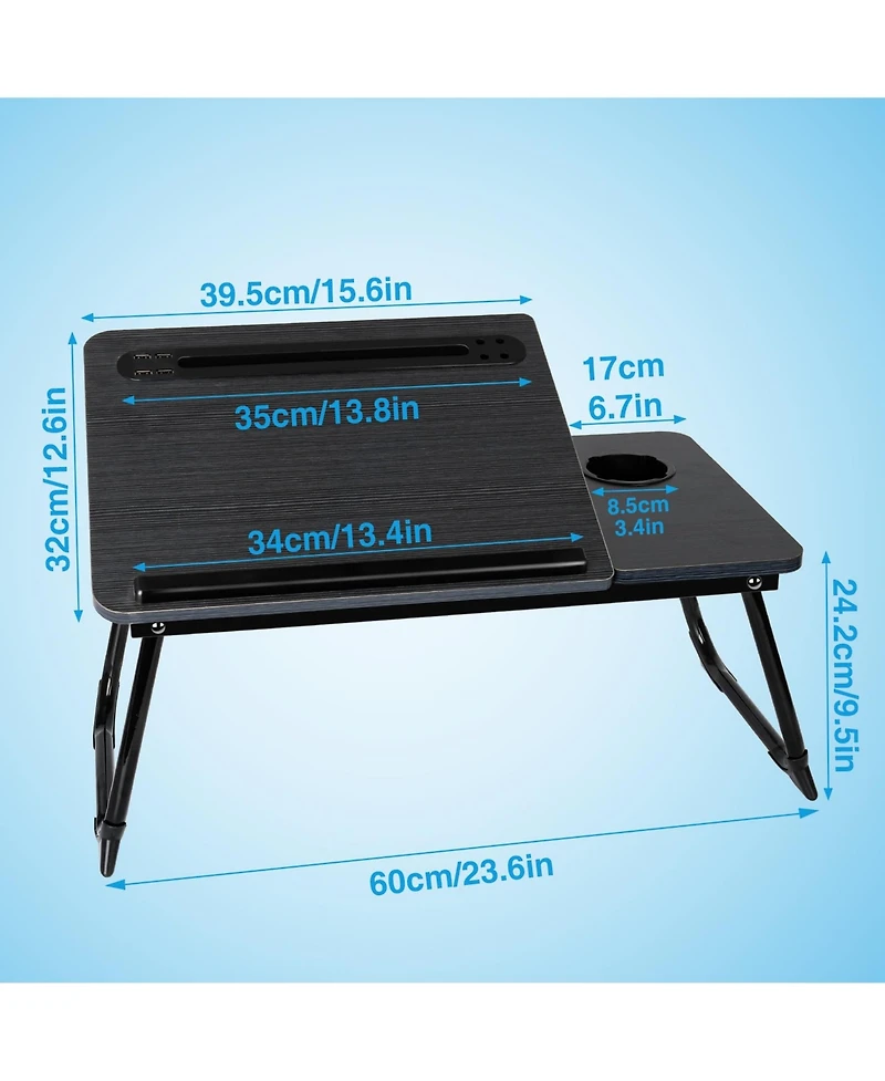 Gnuadz Laptop Bed Desk Adjustable Lap Table Charge Port Cup Holder Foldable Tray