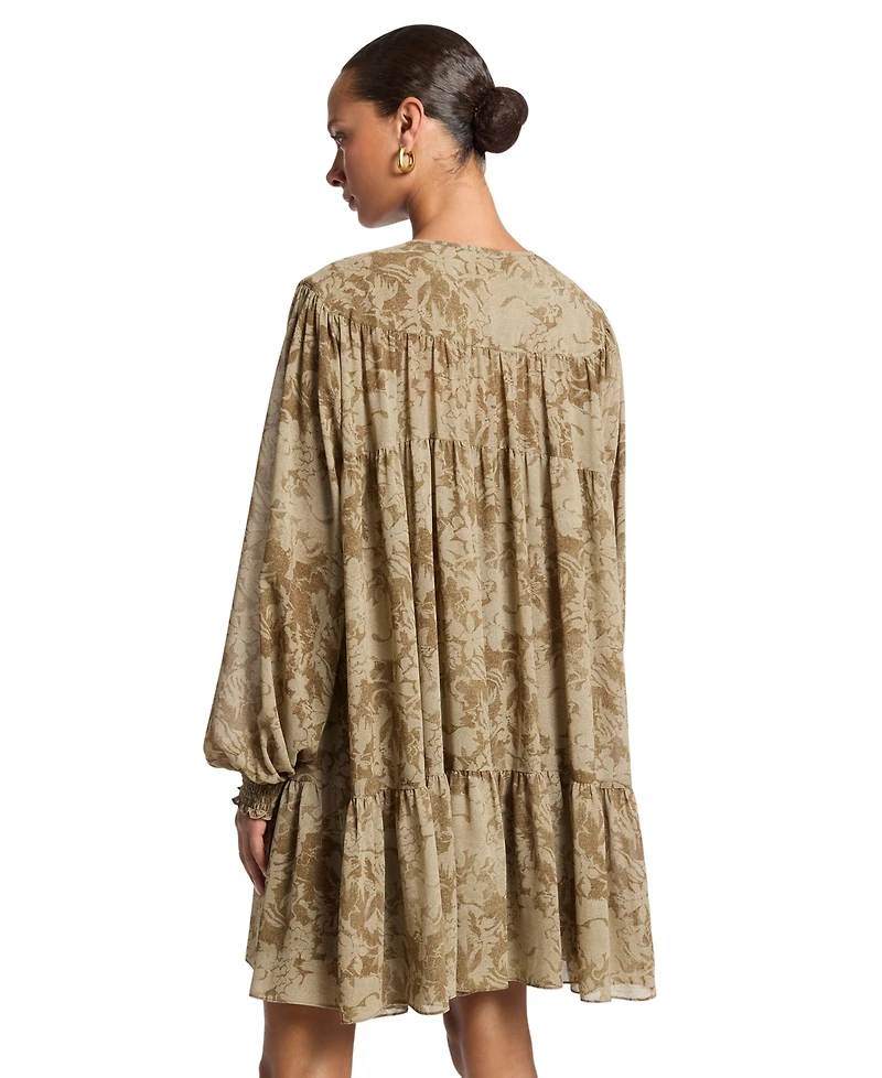 Michael Kors Women's Long-Sleeve Tiered Floral Mini Dress