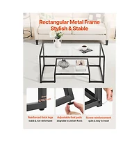 Slickblue 2-Tier Tempered Glass Center Table with Metal Frame, Modern Coffee Table for Home Office