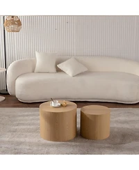 Flynama Set of 2 Nesting Coffee Tables Round Mdf Wood Modern Space Saving Living Room Tables